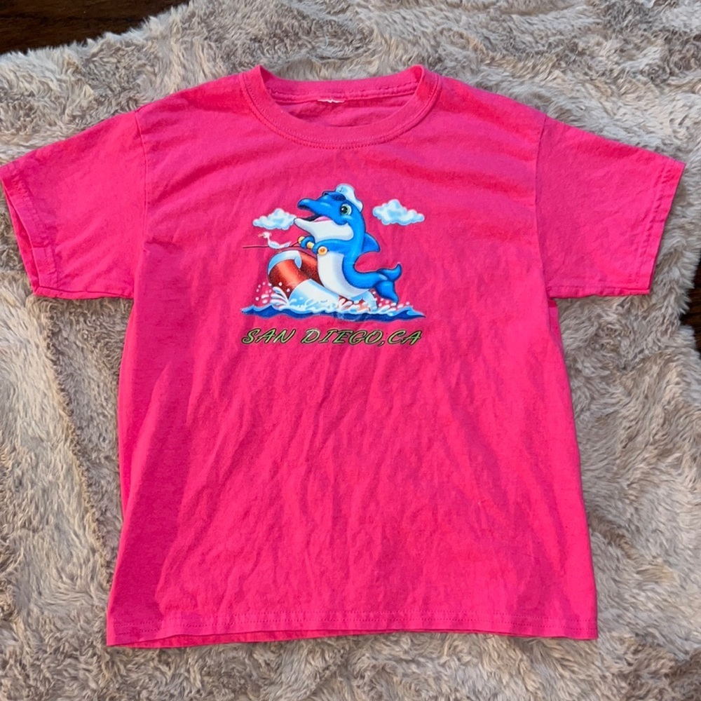 Hot pink souvenir t-shirt San Diego, CA with blue whale kids size youth 10/12 - Picture 1 of 2
